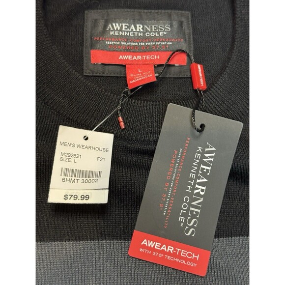 Kenneth Cole AWEAR-TECH Sweater Gray 3 Tone Pullover Size L Slim Fit Sportswear - Picture 7 of 8